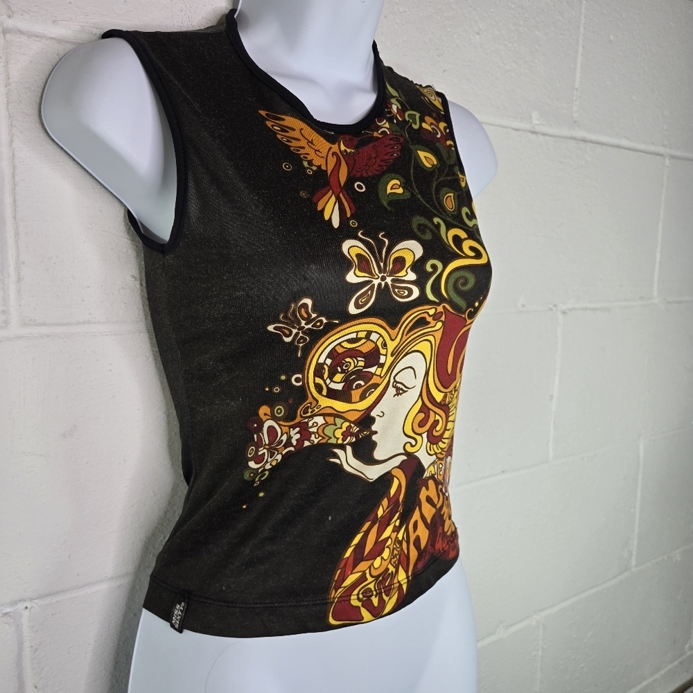 Vtg 90s Y2k Miss Sixty Mod Psychedelic Sleeveless Crop Tank - Picture 5 of 12